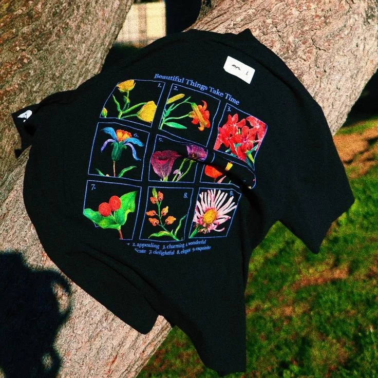 American Retro Floral Specimen Lazy Style Men's Short Sleeve T-shirt Breathable Cotton Comfortable Summer Fashion Tee