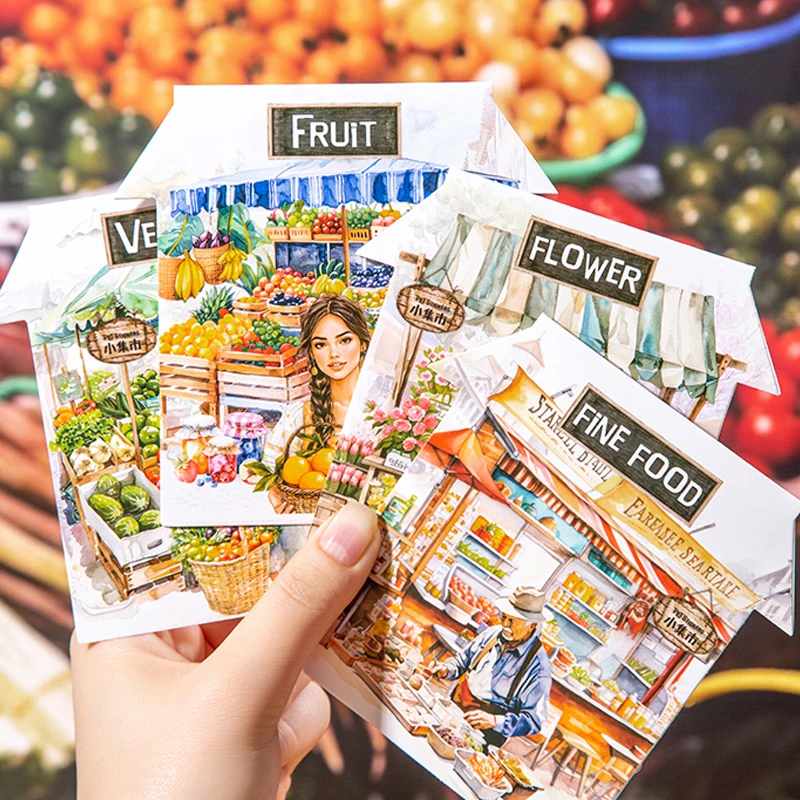 Mr Paper, 160 arkuszy/worek Seria Little Bazaar Naklejki z scenami ulicznymi Śliczne naklejki Estetyczne naklejki na zamówienie