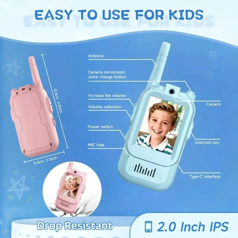 Two-Way Radio Kids Walkie Talkie 480P Video Rechargeable Parent-Child Interaction Toy Gift For Boys Girls Indoor Outdoor Play