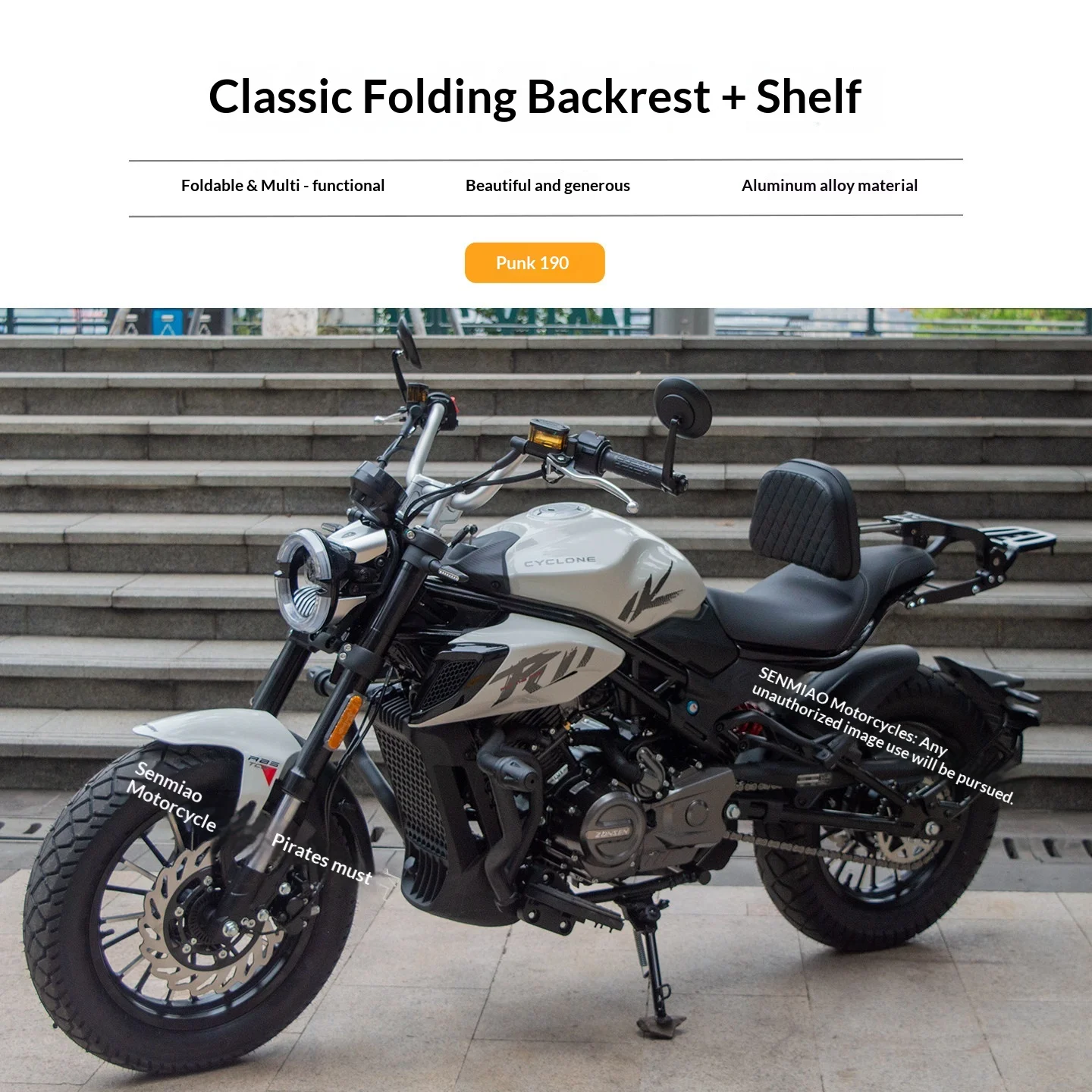 【Premium】For Cyclone Punk 190/150CVT backrest folding backrest modification parts Zongshen folding backrest tail shelf