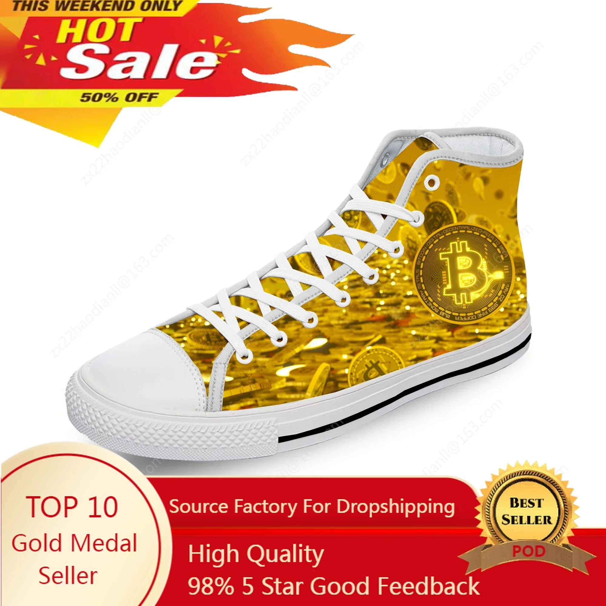 Dogecoin Doge Coin Bitcoin Cryptocurrency Cartoon Casual Cloth Shoes High Top Breathable Lightweight 3D Print Men Women Sneakers