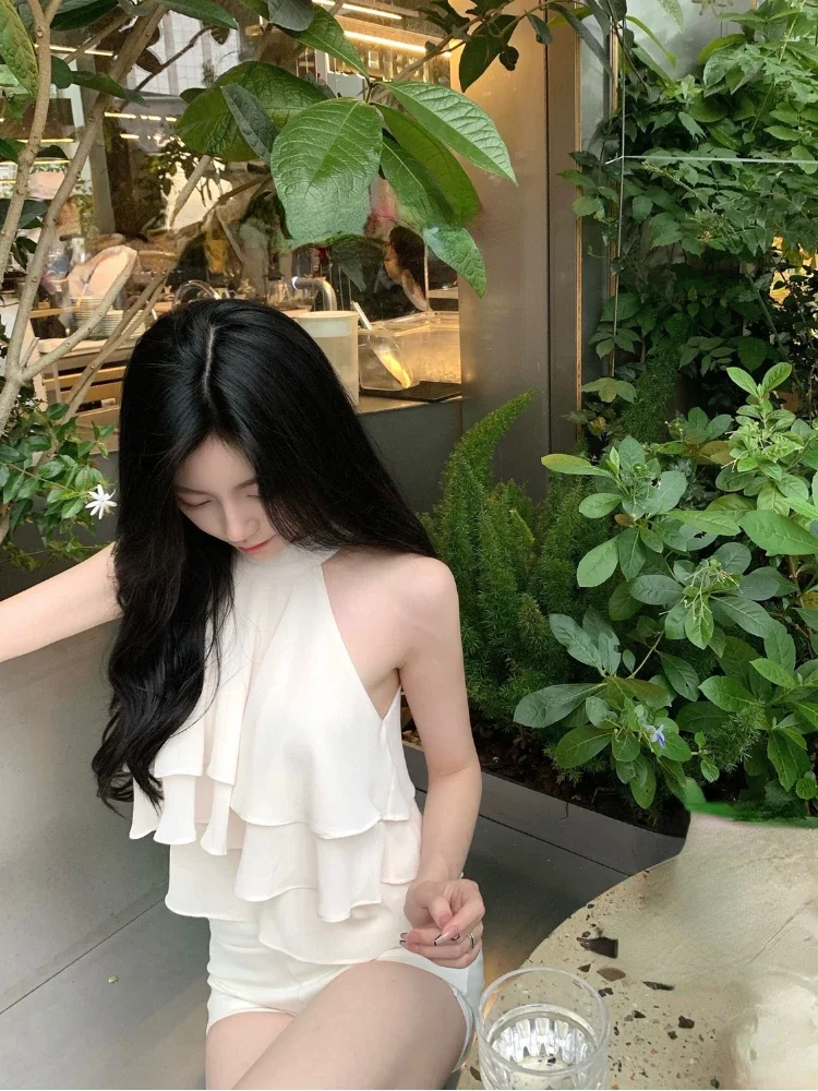 2024 Summer Pure Color Korean Style Fashion Blouse Office Lady New Basic Sexy Sleeveless Tops Woman Beach Casual Slim Clothing