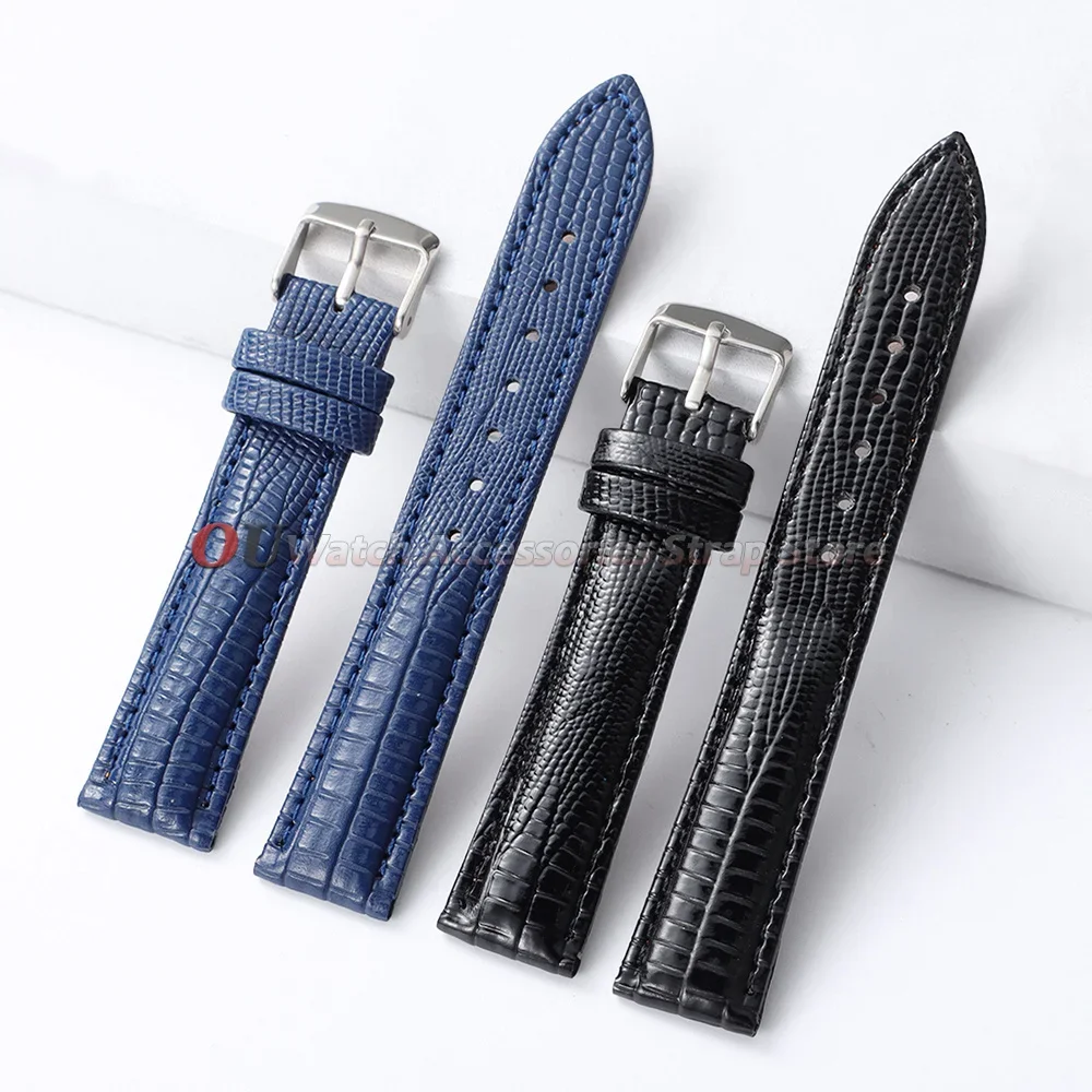 Lizard Pattern Leather Watch Strap 18mm 20mm 22mm for Seiko for Omega Cowhide Watchband Universal Men Women Business Wristbelt