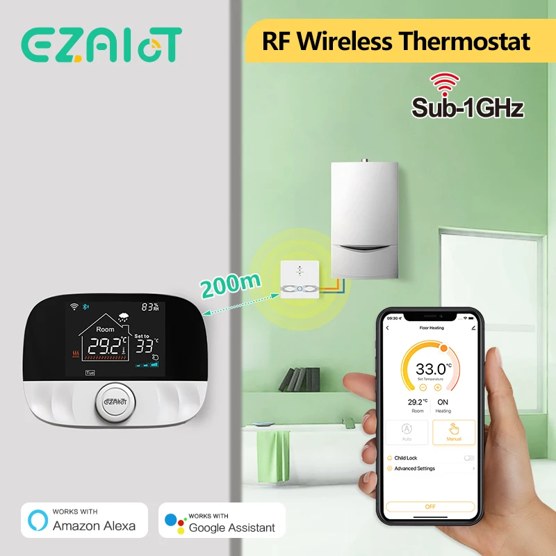 وحدة تحكم في درجة الحرارة اللاسلكية Tuya Thermostat Wifi RF لتسخين مياه غلاية الغاز تعمل مع Alexa Google Home