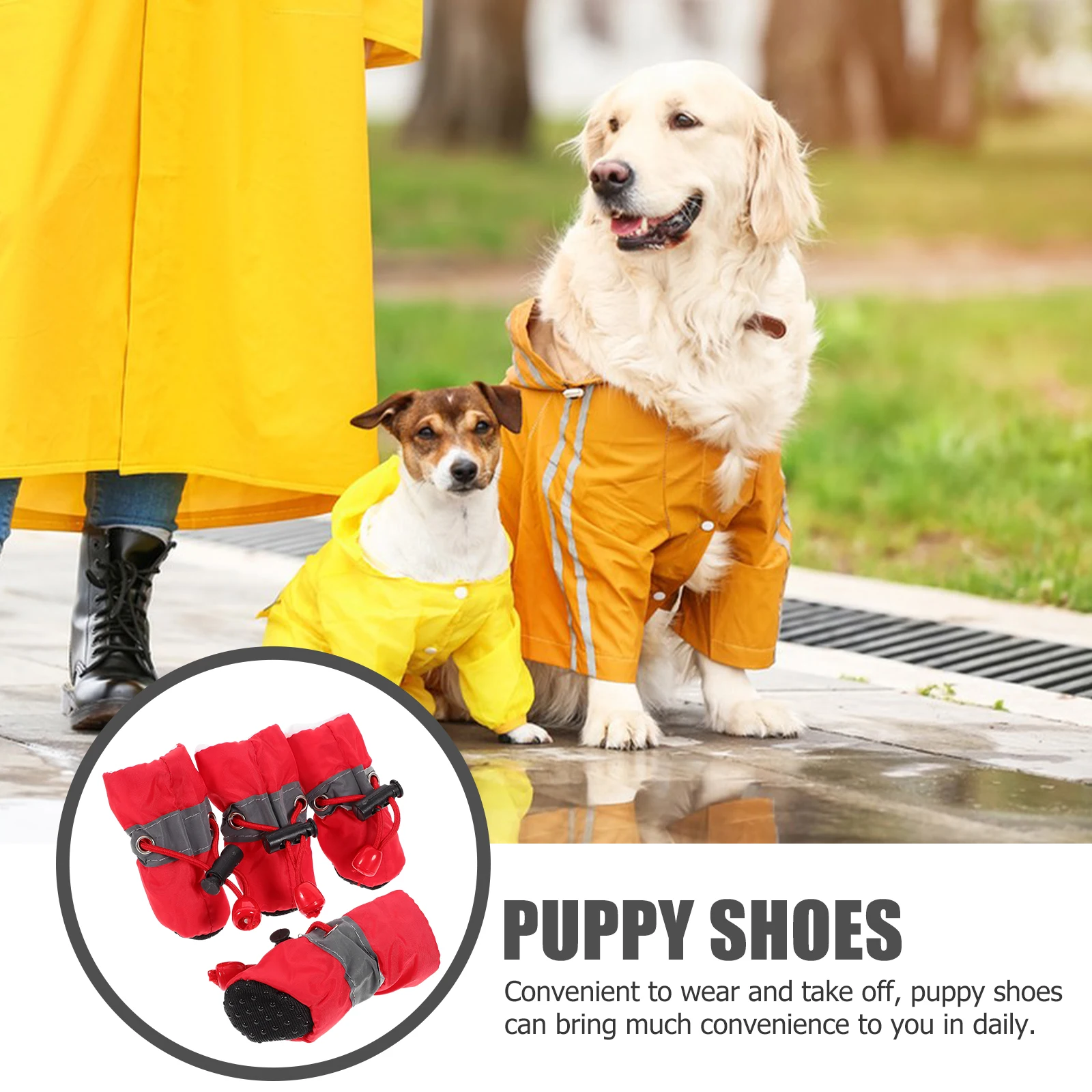 

4Pcs Non-Slip Puppy Shoes Anti-Slip Dog Shoes Drawstring Outdoor Dog Boots Protective Paw Covers Warm Winter Pet Shoe Covers