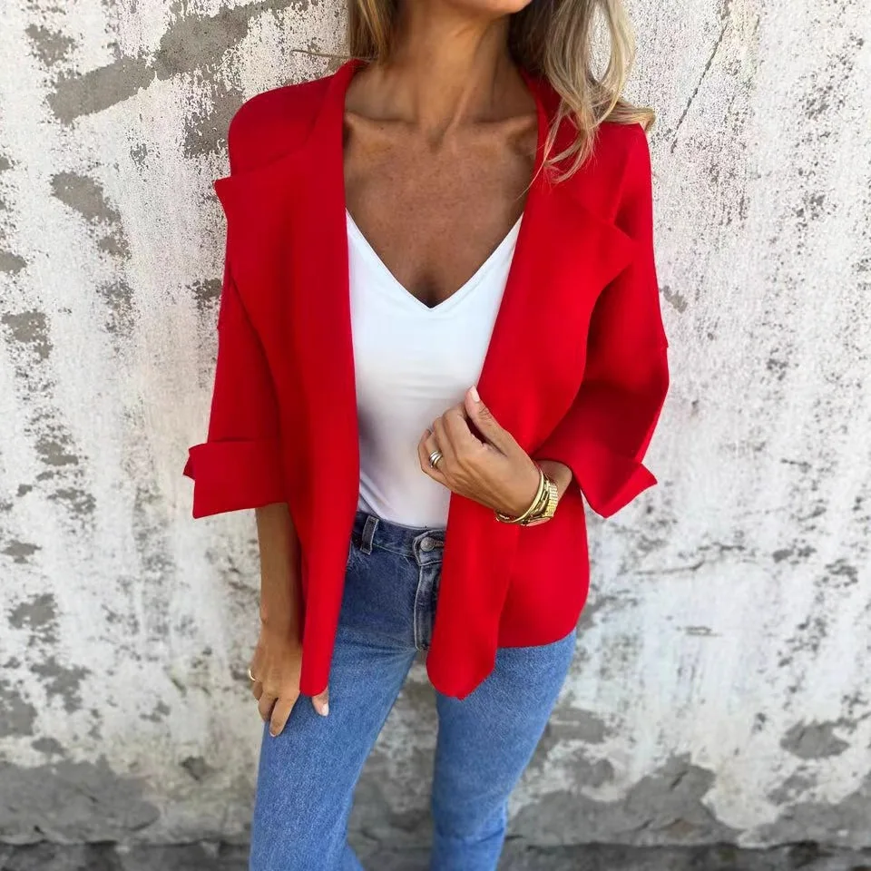 

2025 Women's Spring And Autumn Casual Faux Suede Cardigan Solid Color Turn-Down Collar Jacket