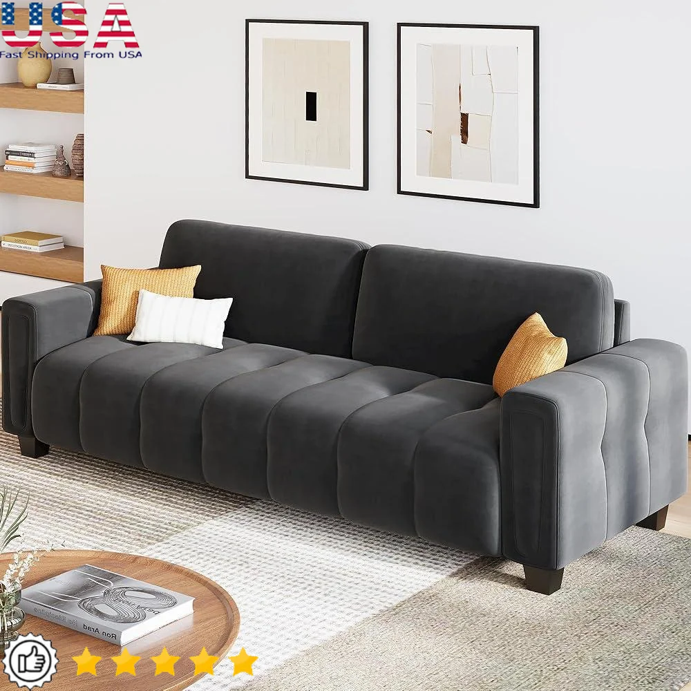 Modern 3 Seater Sofa Couch with Deep Seats Comfy Armrests Oversized Loveseat Easy to Install Durable Velvet Fabric Living Room