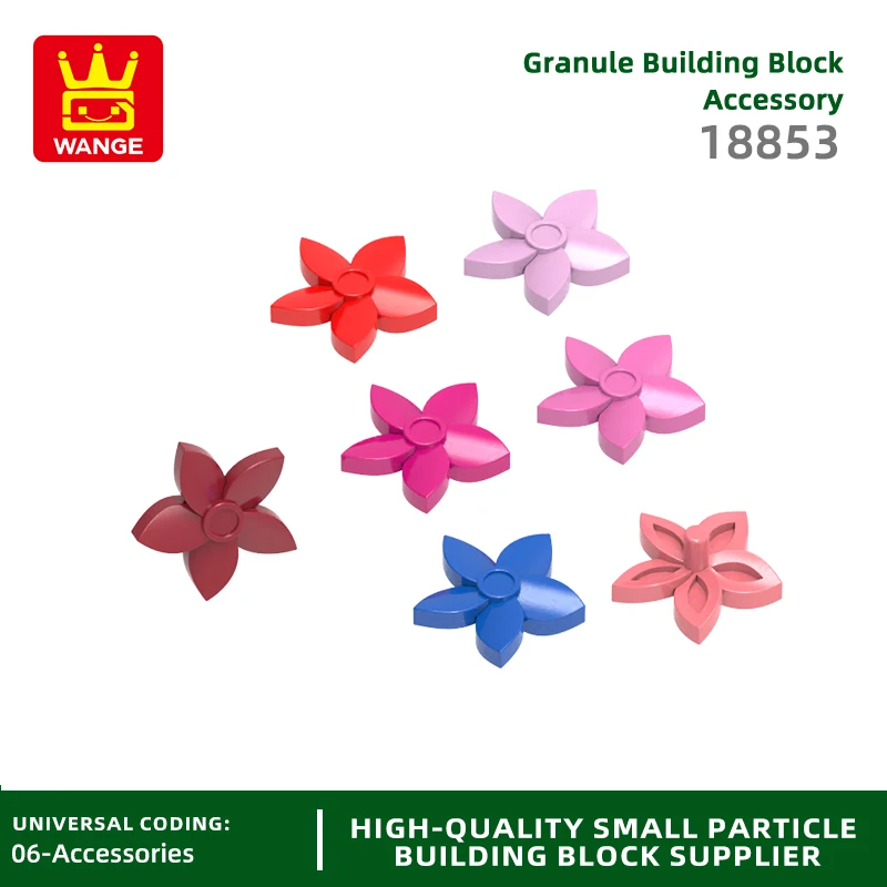 WANGE 18853 100g/1388PCS Hair Flower With Pointed Petals Building Blocks Moc Color Compatible with Brick DIY Spare Parts