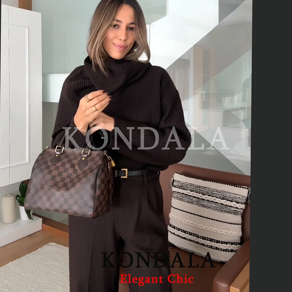 เสื้อสเวตเตอร์คอปกผ้าพันคอแฟชั่นทันสมัยสำหรับผู้หญิง KONDALA รุ่นใหม่ล่าสุด ฤดูใบไม้ผลิ/ฤดูใบไม้ร่วง ปี 2026 เหมาะสำหรับใส่ไปทำงาน ออกงานเลี้ยงอาหารค่ำ หรือใส่ลำลอง