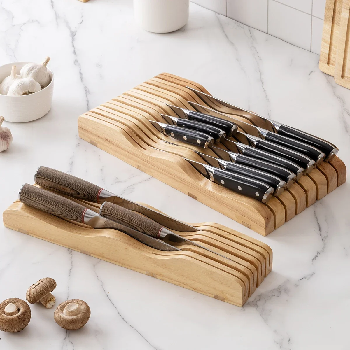 1PC-Knife Storage Rack, Tidy Kitchen Desktop, Creative Drawer Placement, Knife Holder, Horizontal Wooden Knife Holder - view 2