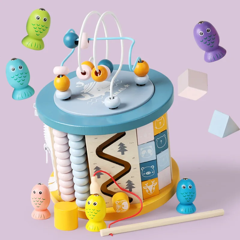 ไม้เด็กใหม่สิบเอ็ดในหนึ่งเดียวกล่องเก็บลูกปัดแปดด้านอเนกประสงค์สําหรับปริศนาและของเล่น