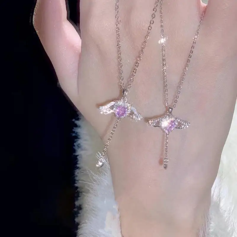 الزركون القلب قلادة قلادة للنساء ، رائعة ، رومانسية ، أجنحة الإبداعية ، الترقوة ، حفلة عيد ميلاد هدية ، مجوهرات ، الوردي