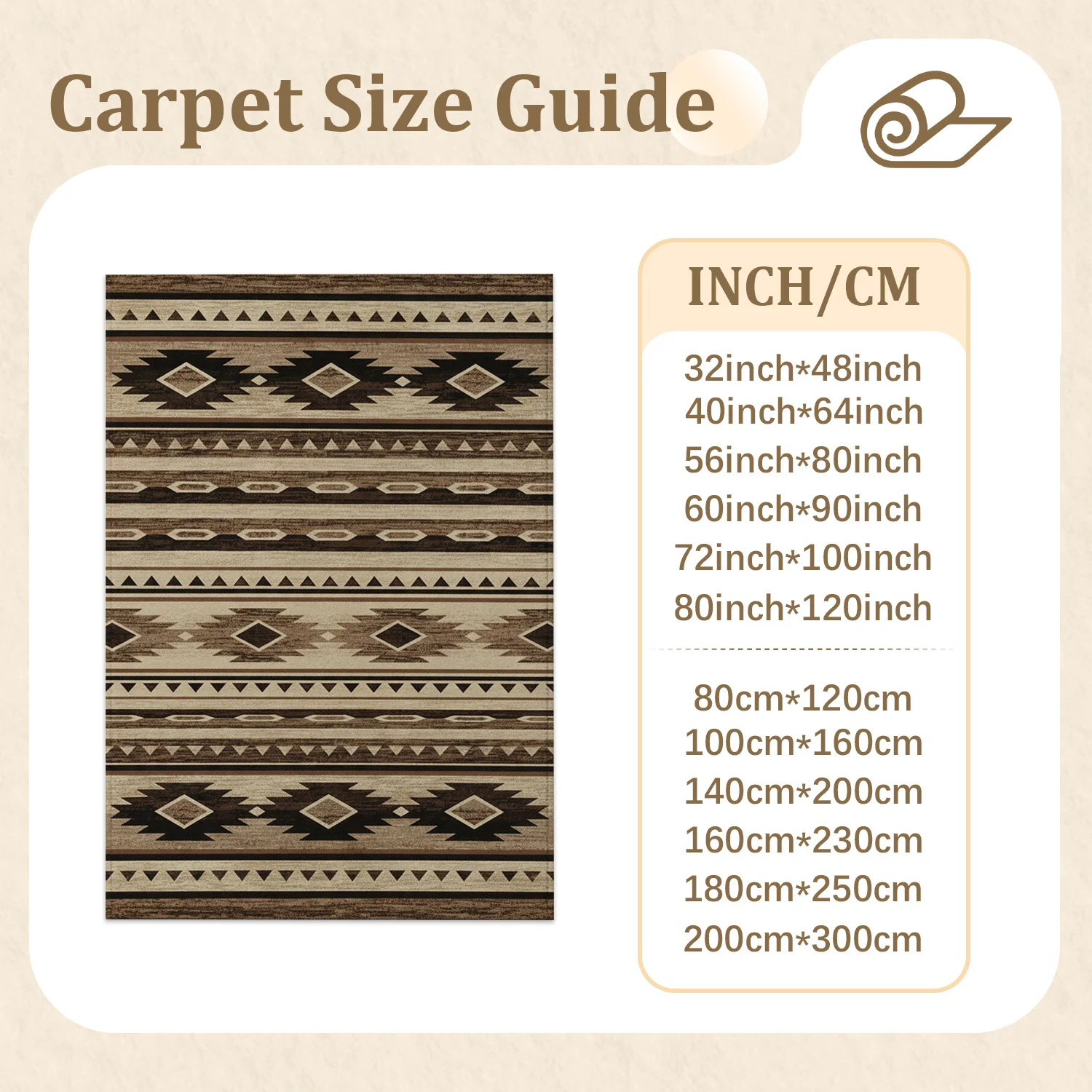 Large Indoor Area Rug, Soft Velvet Low Pile Non-Slip Dotted Backing Machine Washable Tribal Southwest Geometric Striped Floor Rug for Living Room and Bedroom, Neutral Brown Beige Patterned Rug for Entryway Home Decor