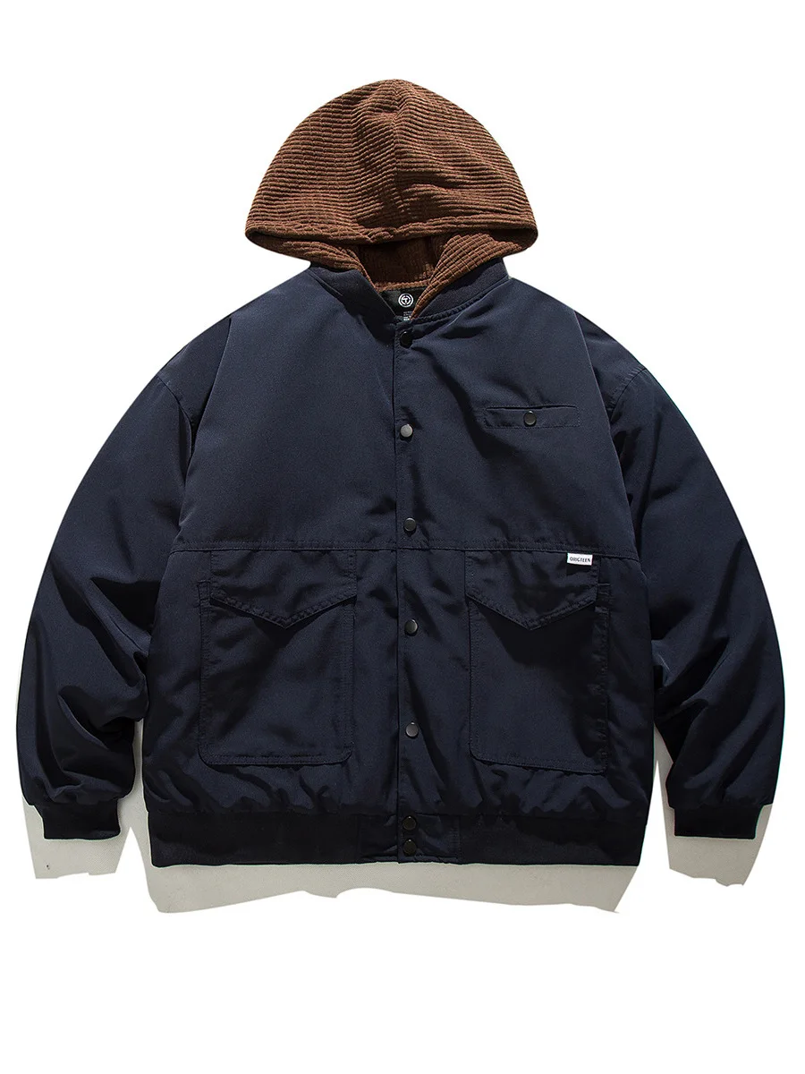 Japanese Retro Vintage Autumn Winter Vacation Two-piece Cotton Jacket Men's and Women's Spliced Hooded Coat