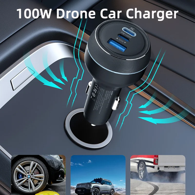 100W Car Charger For DJI Mavic3Pro Air 2S/3//3S Mini 3/4Pro Avata 2 Drone Battery Butler Fast Charging Hub Car Connector Adapter