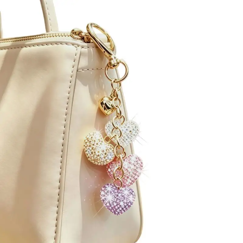 Mehrschichtiger Schlüsselanhänger mit Strasssteinen in Herzform, Kristall-Bling-Taschenanhänger, ästhetisches Accessoire für Handtaschen, Autoschlüsselring, süßes Geschenk für Frauen und Mädchen – Detail 5