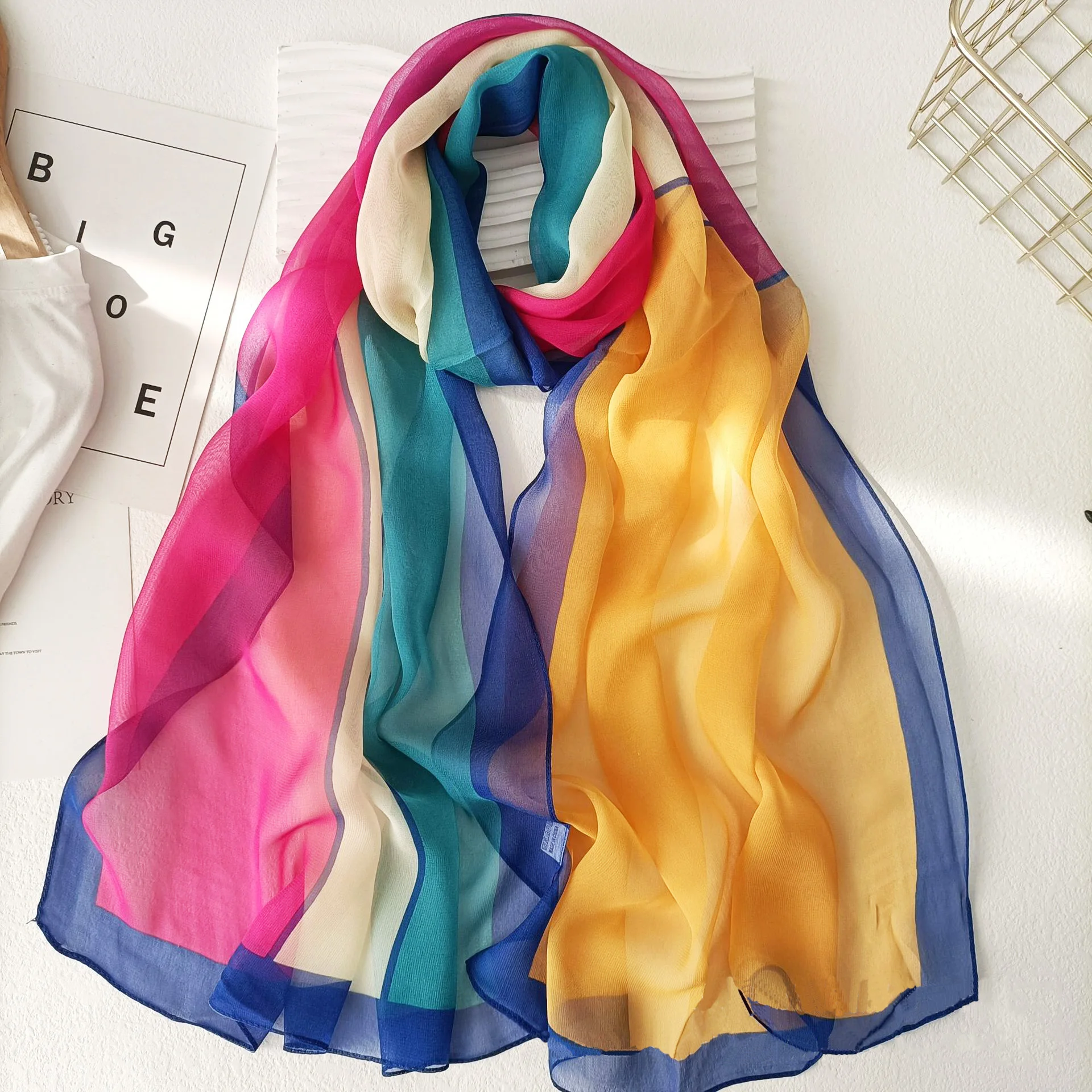 

160*50cm Long Wraps Beach Sunscreen Scarves Silky Georgette Thin Soft Chiffon For Women Gradient Printing Scarf Shawls Hijab