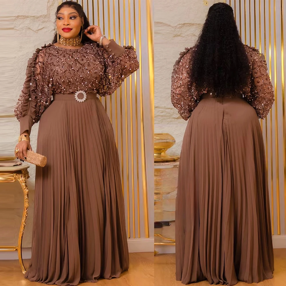 豪華なスパンコールのパーティードレス レディース 長袖ドレス 結婚式 誕生日 プロム イブニングドレス 2026 新年 トルコ アフリカの服