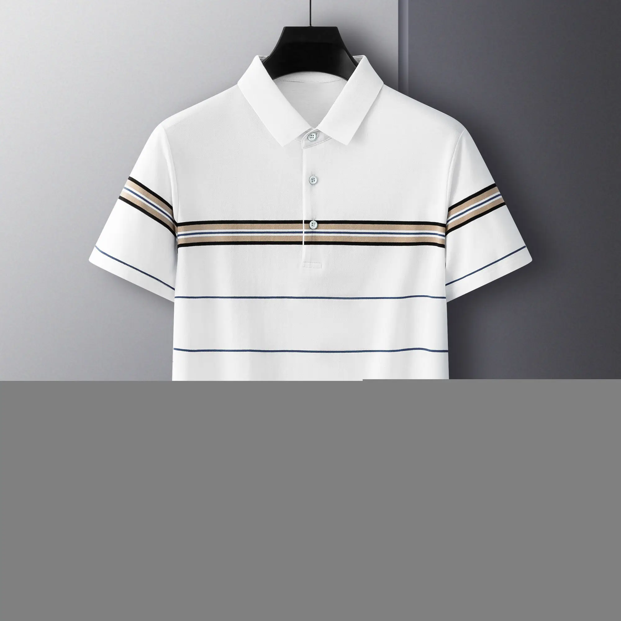 

stripe brand luxury High contrast end polo men's 2023 summer Lapel short sleeve top trend loose T-shirt casual business men's