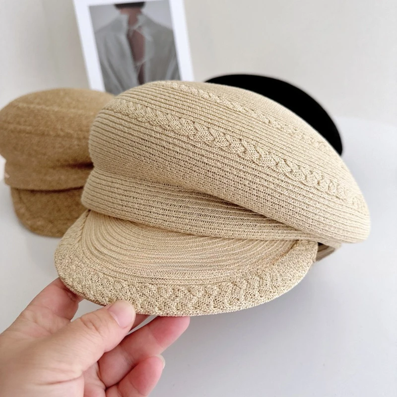 

Новые японские женские шляпы: однотонные восьмиугольные кепки-газетчики, летние повседневные соломенные шляпы, береты, кепки художника, военные кепки
