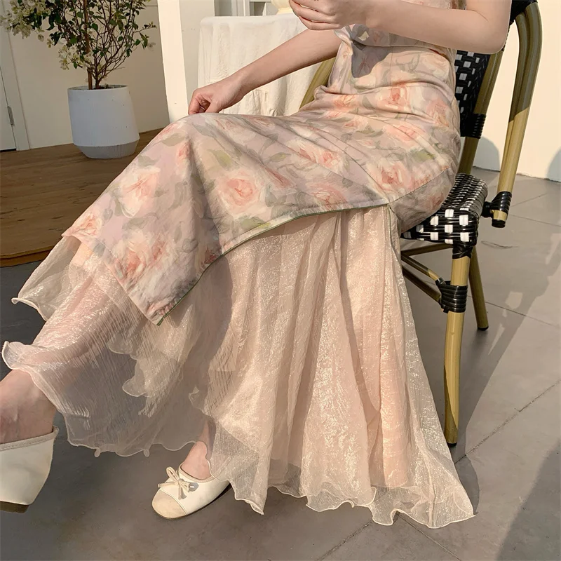 

Длинное платье цвета шампань с кружевным воротником-халтером, женское, весеннее, модное, с завышенной талией, приталенное, А-силуэт, в корейском стиле