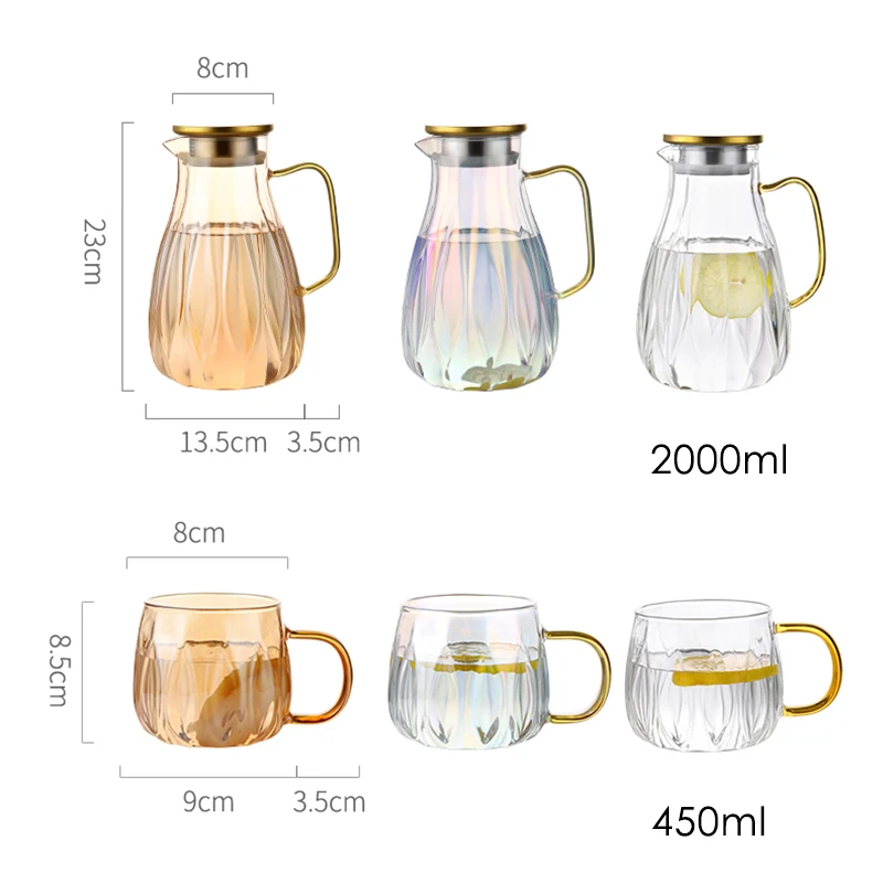 Caraffa per acqua in vetro con coperchio in acciaio inossidabile e manico e beccuccio caraffa per acqua resistente al calore per bevande fredde calde  15