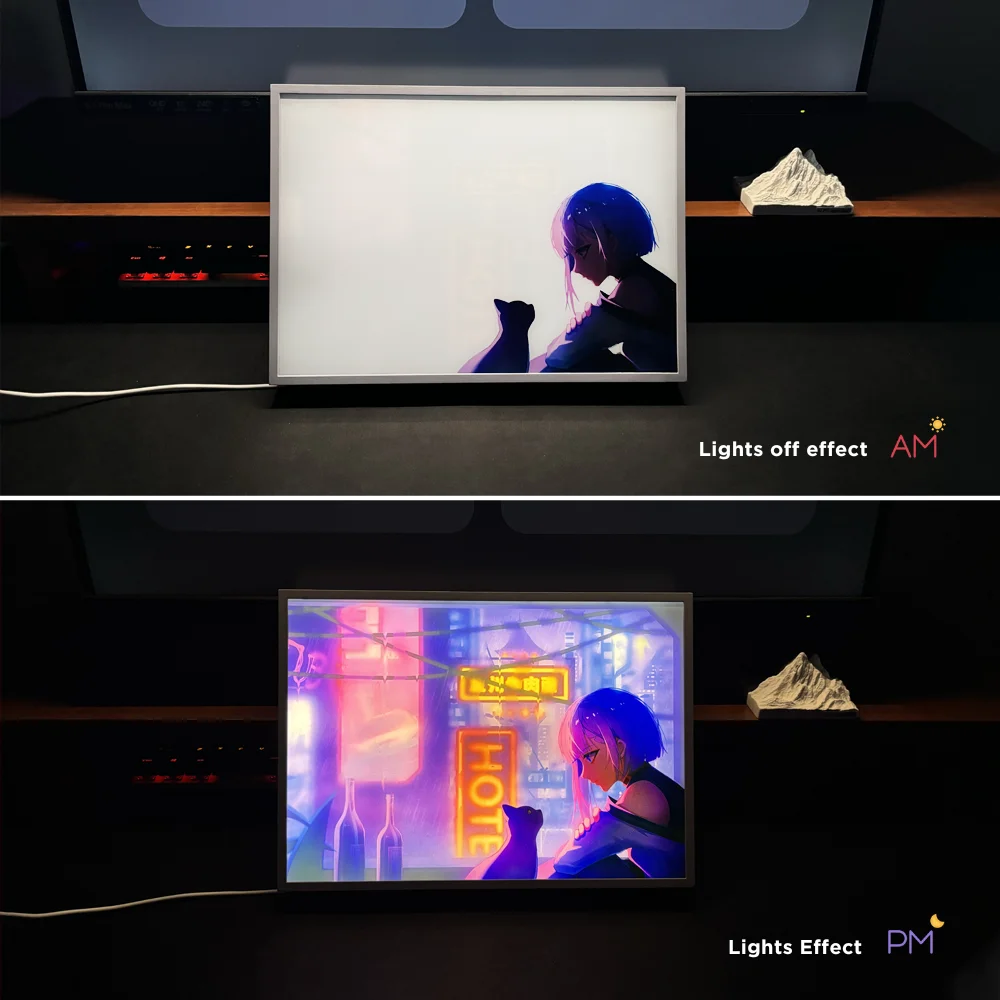 Anime cyberpunk neon decorative night light,USB plug HD 3 color dimming,minimalist photo frame,trendy decoration e-sports room