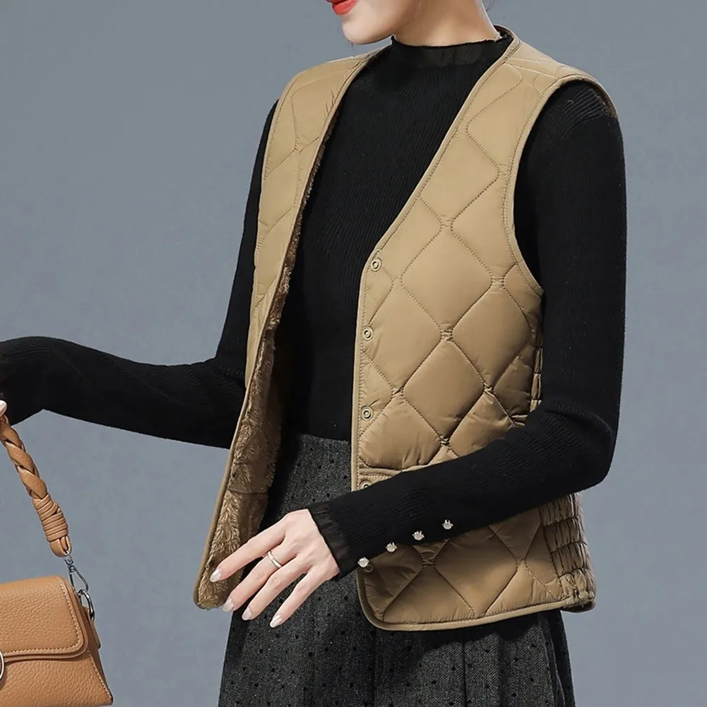 V-Neck Lightweight Cotton Polyester Vest Solid Color Diamond Pattern for Women Summer Beach Holiday Cycling Wear