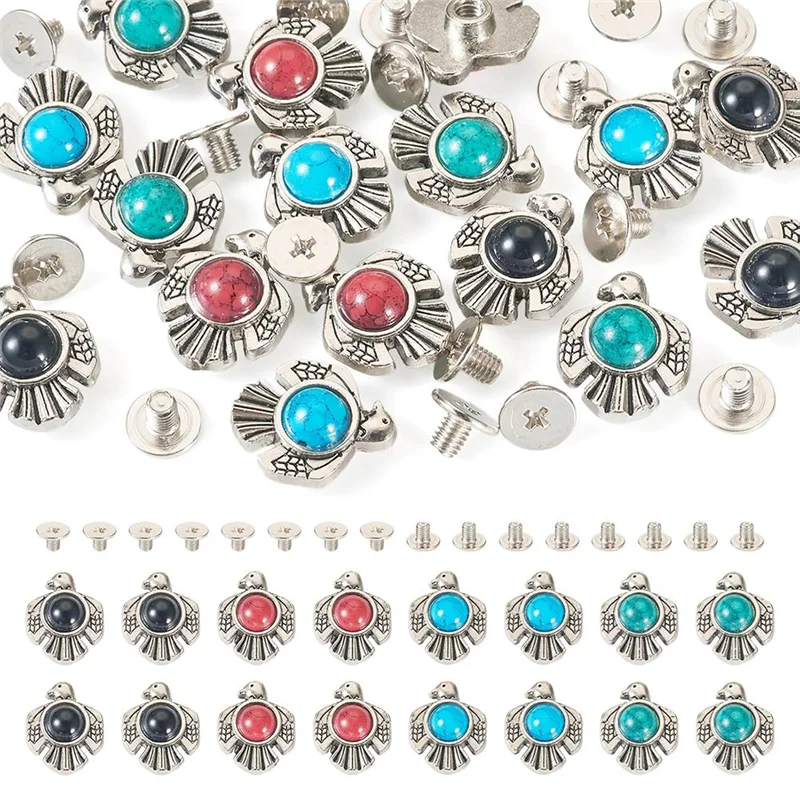 ABAE-พรีเมี่ยม 16 ชิ้น Faux-Turquoise Thunder-Bird เหรียญ Rivets, โลหะผสม Screwback Studs สําหรับหนัง Works