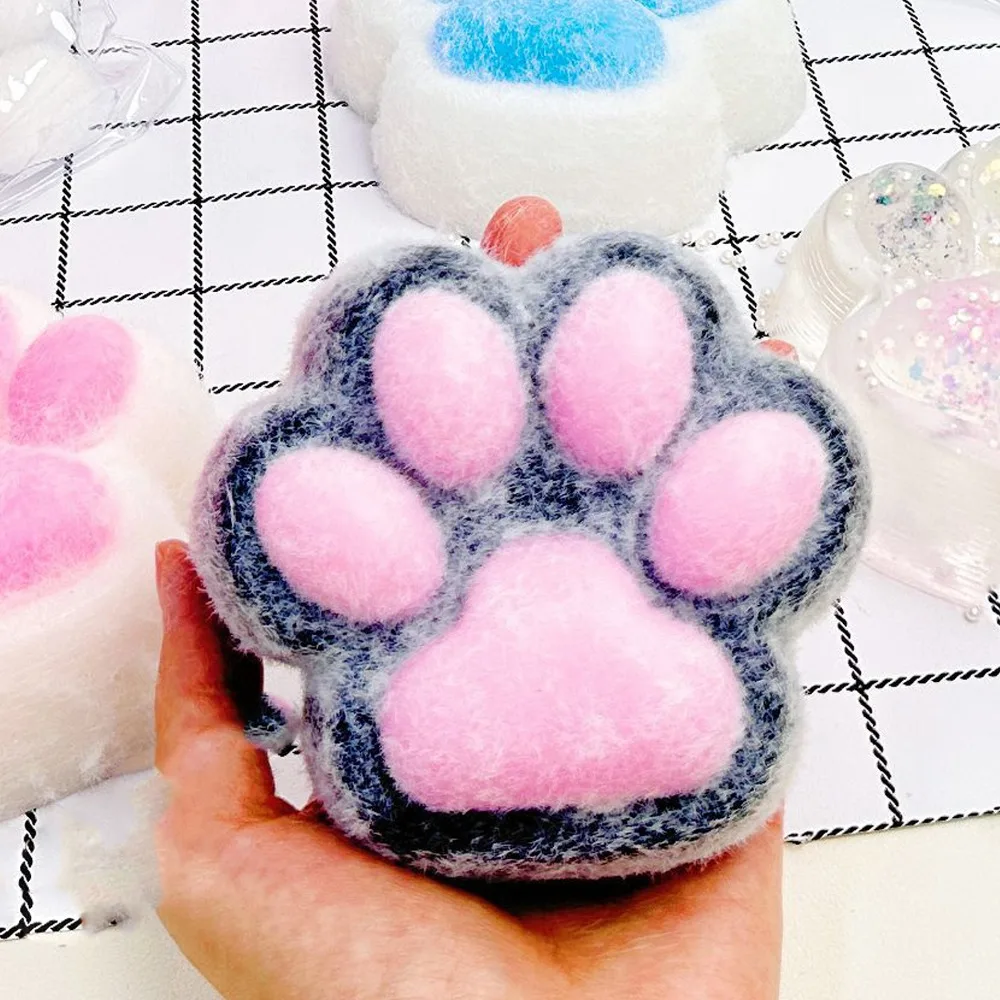 Super Large Cat Paw Squeeze Toy Flocking Soft Cartoon Fidget Toy with Bowknot 3D Pinch Decompression Toy Kids Tricky Doll