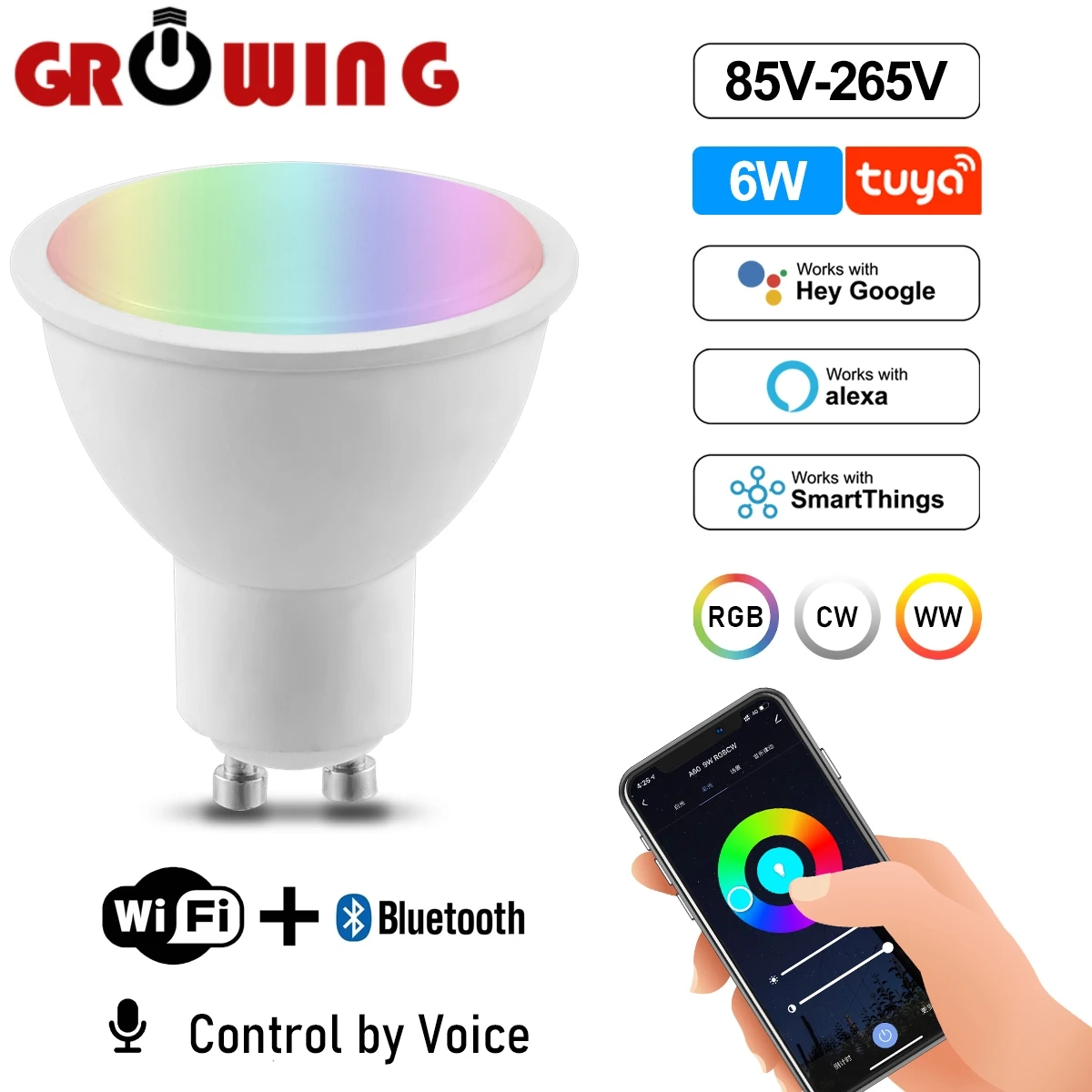 

WIFI bluetooth Smart RGB Dimmable LED Bulb RGBCW Lights IR Remote or Tuya Smart Wifi Control Work With Alexa Google Home