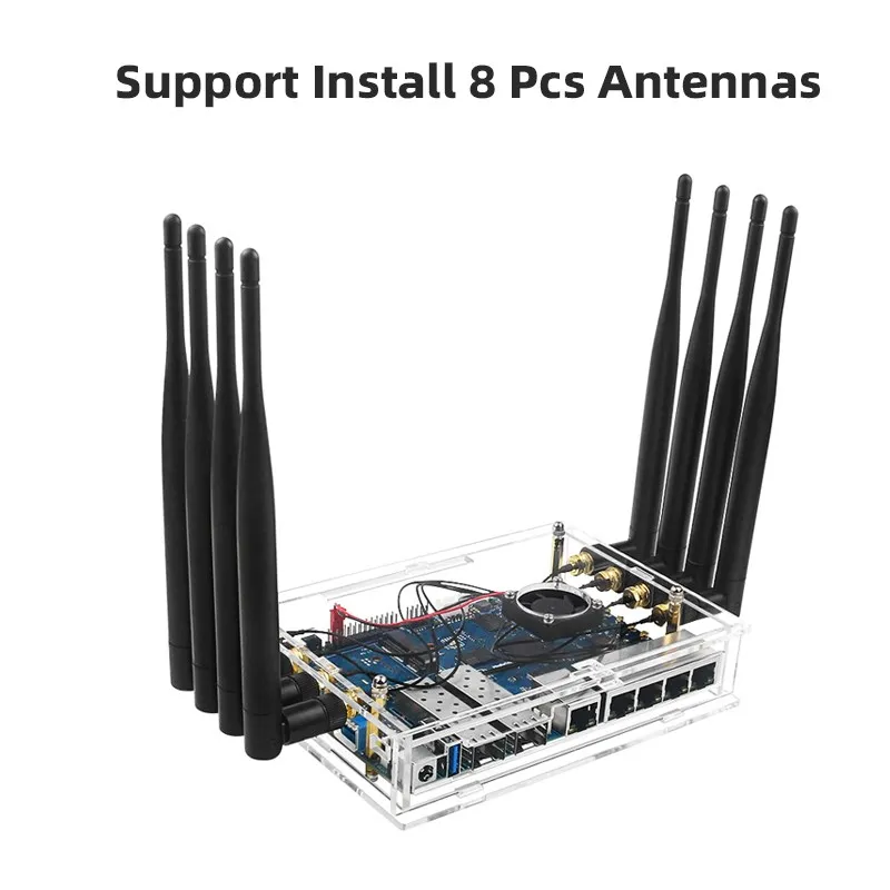 Imagem -02 - Banana pi r3 Case Acrílico Shell Transparente Suporte Antenas Ventilador Opcional Dissipadores Fonte de Alimentação para Bpi-r3 Router