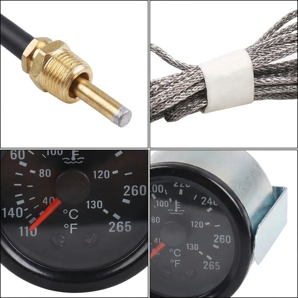 Brass Threaded Probe Water Temperature Gauge for Cars with Round Dual Scale Display and 1.8M 2.4M 3.6M Cable Length Support