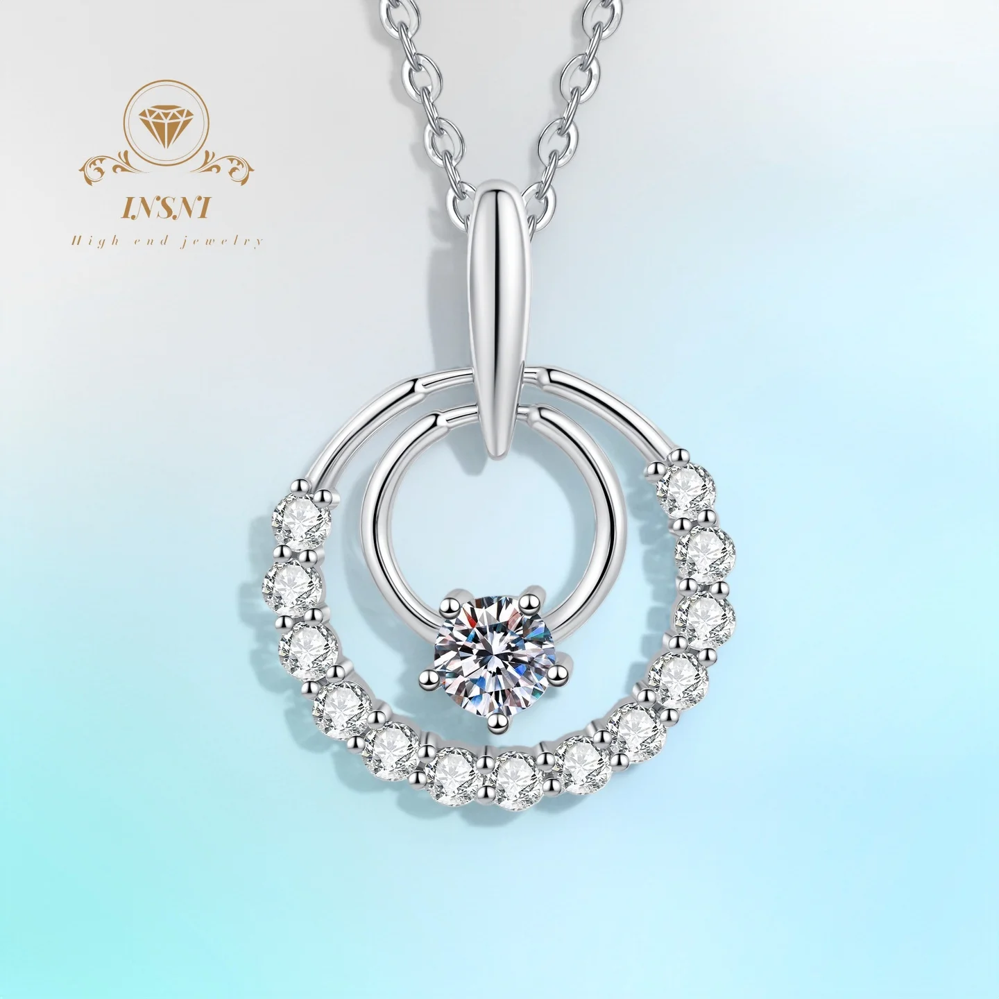 

D color Moissanite Round Necklace 925 Sterling Silver Diamond-Embedded Circle Clavicle Chain Sweet Elegant Jewelry for Women