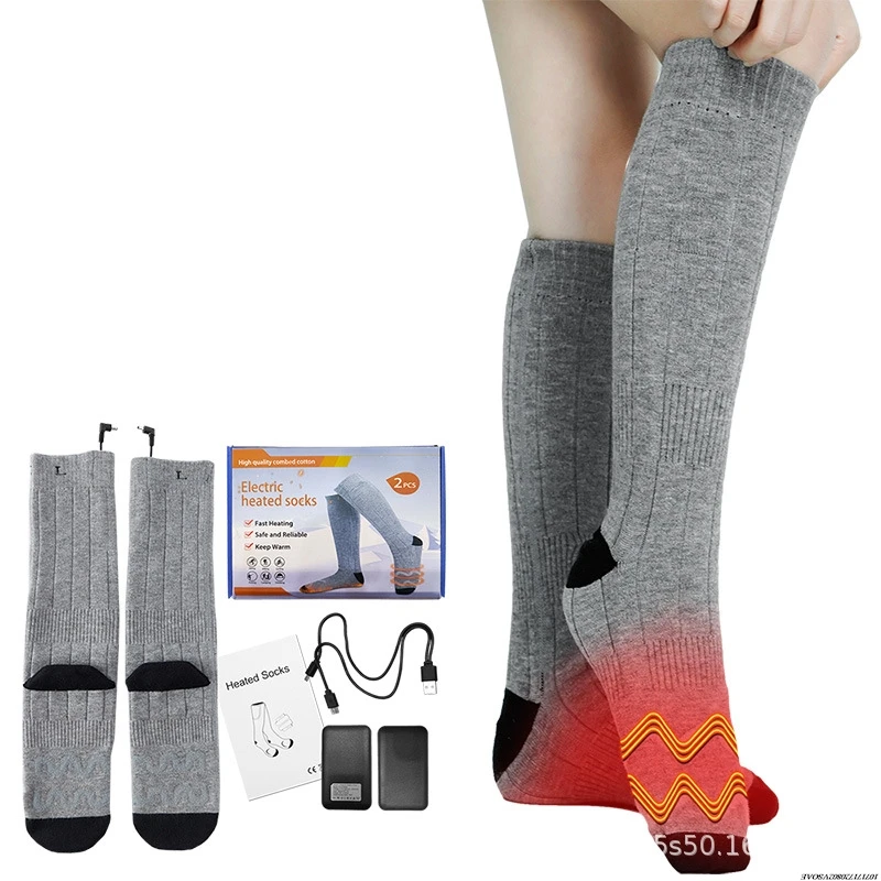 Meias aquecidas usb recarregável elétrica aquecida meias de algodão quente meias altas 3.7v aquecimento rápido inverno calor suprimentos unisex
