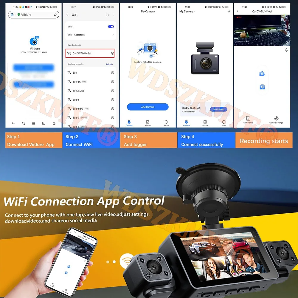 WIFI 360° DashCam 3/4 Channels Video Recorder 1080P Car DVR 24H Parking Monitor Front Right Rear View Night Vision Black Box