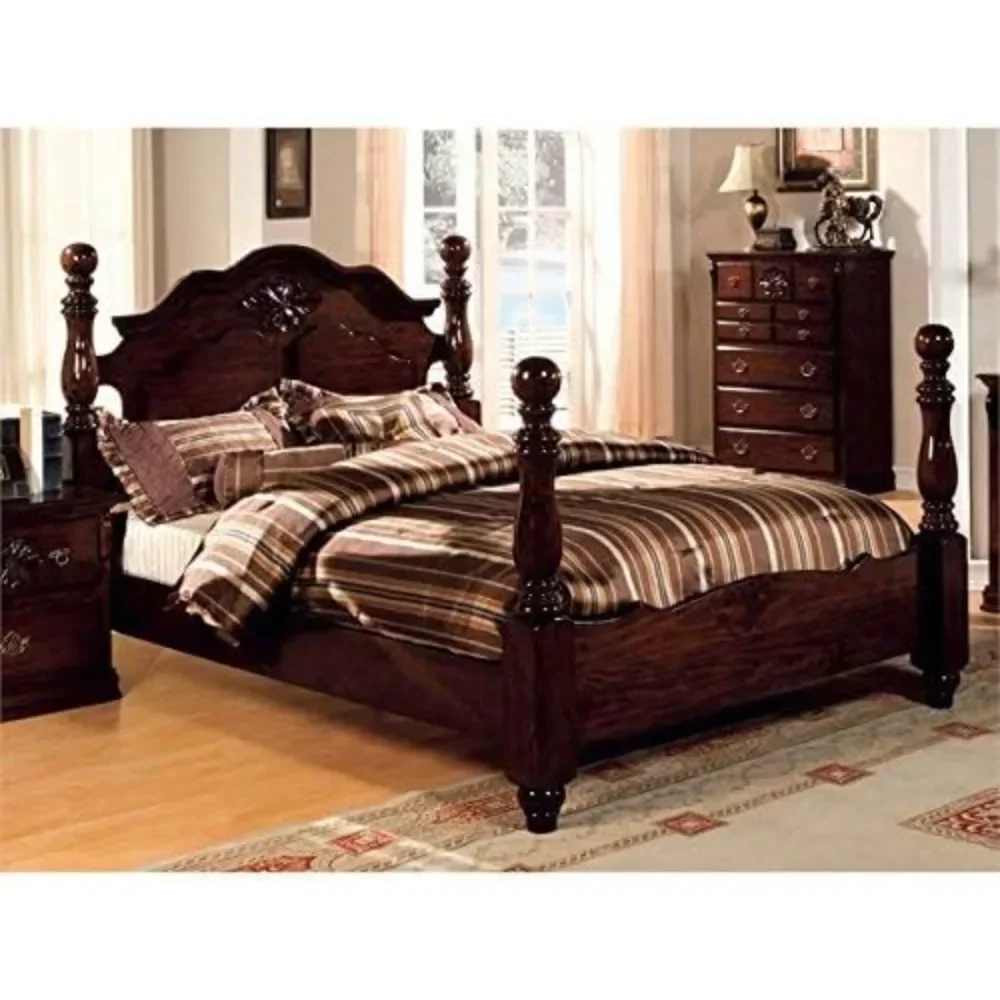 Scarlette Classic Four Poster Bed, Queen, Glossy Dark Pine