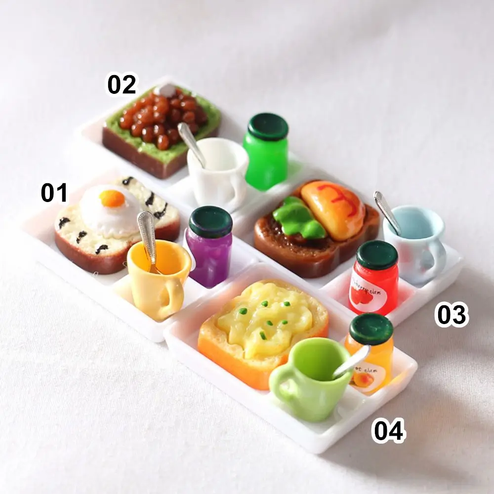 Милая обеденная тарелка, чашка, миниатюрная модель еды, тост, хлеб, кукольный домик, игровой кухонный аксессуар