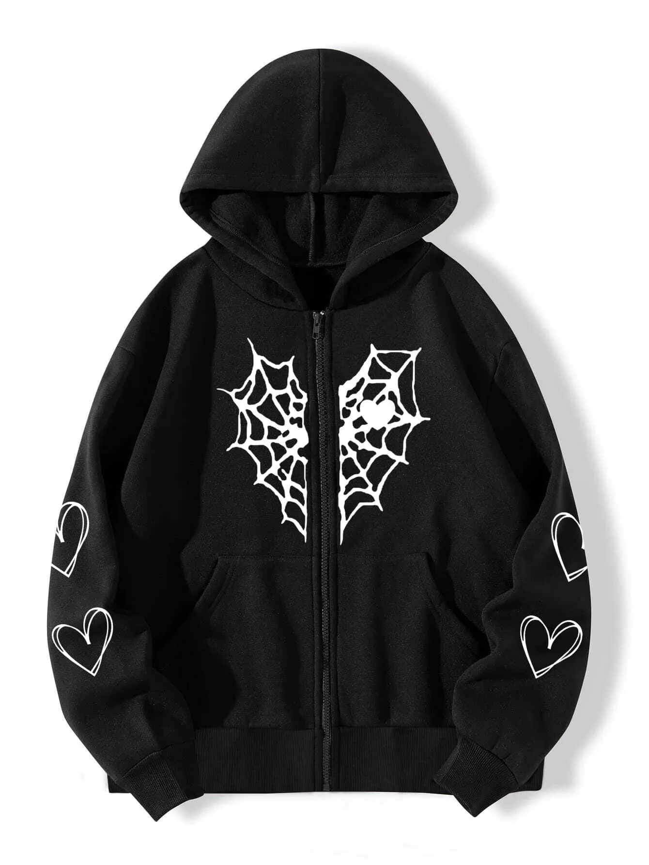 

Y2K Zip Up Spider Web Print Hoodie Cardigan Sweatshirt Jacket Gothic Man Women Loose Coat Tops Winter Punk Pullover for Couples