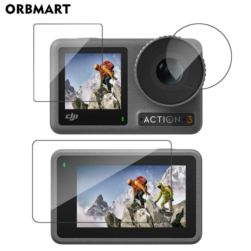 กระจกนิรภัยป้องกันหน้าจอสำหรับ DJI Osmo Action 3 4ฝาปิดเลนส์ป้องกันเคสครอบเลนส์ซิลิโคนสำหรับอุปกรณ์เสริม DJI Action 3