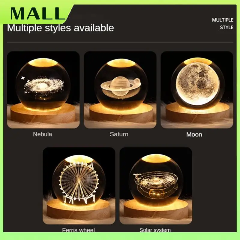 MALL Crystal Ball Night Light With Base LED Table Lamp Lighted Stars Galaxy USB Power Warm Night Light For Kid
