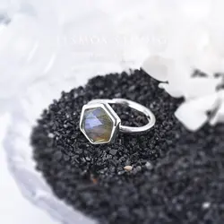 ITSMOS Hexagon Rose Quartz Rings Labradorite Gemstone Apatite Band Geometric Amethyst Rings Vintage Jewelry for Women Gift