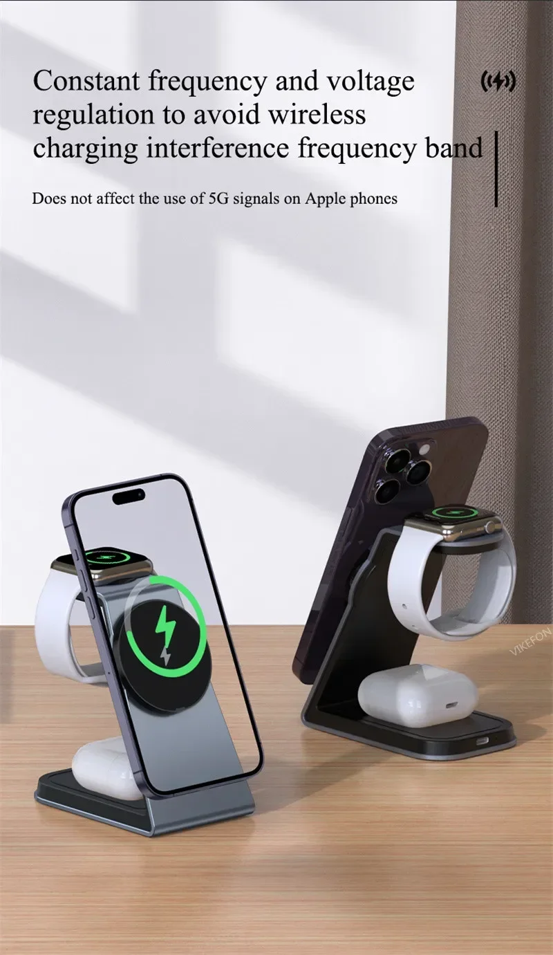 Aluminiumlegierung 3-in-1 Magnetisches Kabelloses Ladegerät Schnelle Ladestation für iPhone 16 15 14 13 Pro Max Apple Watch Airpods – Detail 4