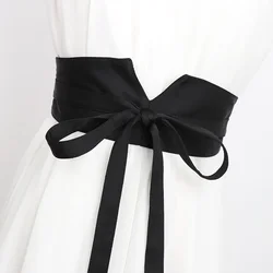 2024 Stylish Daily Dress Belt Women Embellished Satin Black Wide Waist Corset Imporved Japanese Style Kimono Accessory Belt