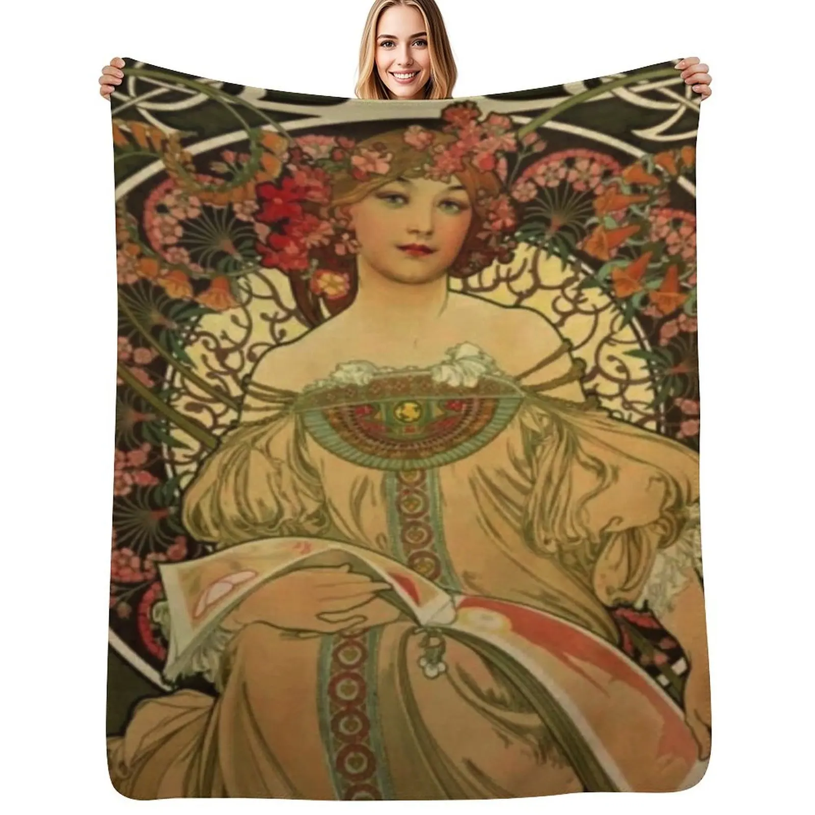 

Alphonse mucha -1860 - 1939 Throw Blanket Luxurious Soft Fuzzy Blanket for Sofa Bed