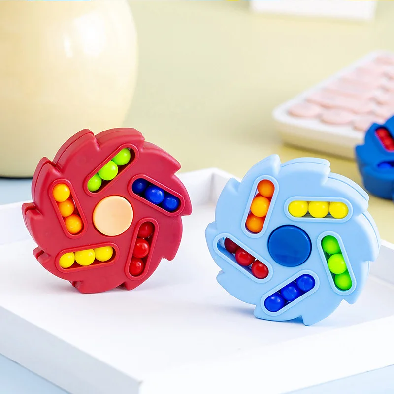 Dupla face cubo mágico quebra-cabeça ponta do dedo girando feijão mágico pinball giroscópio brinquedo presente para meninos e meninas brinquedo de alívio do estresse 1 pçs
