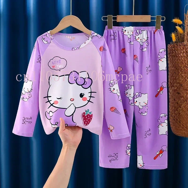 2025 Autumn Children Children Milk Silk Pajamas Sets Girl Boy Sleepwear Korean Kids Homewear Clothes Cute Cartoon Loungewear