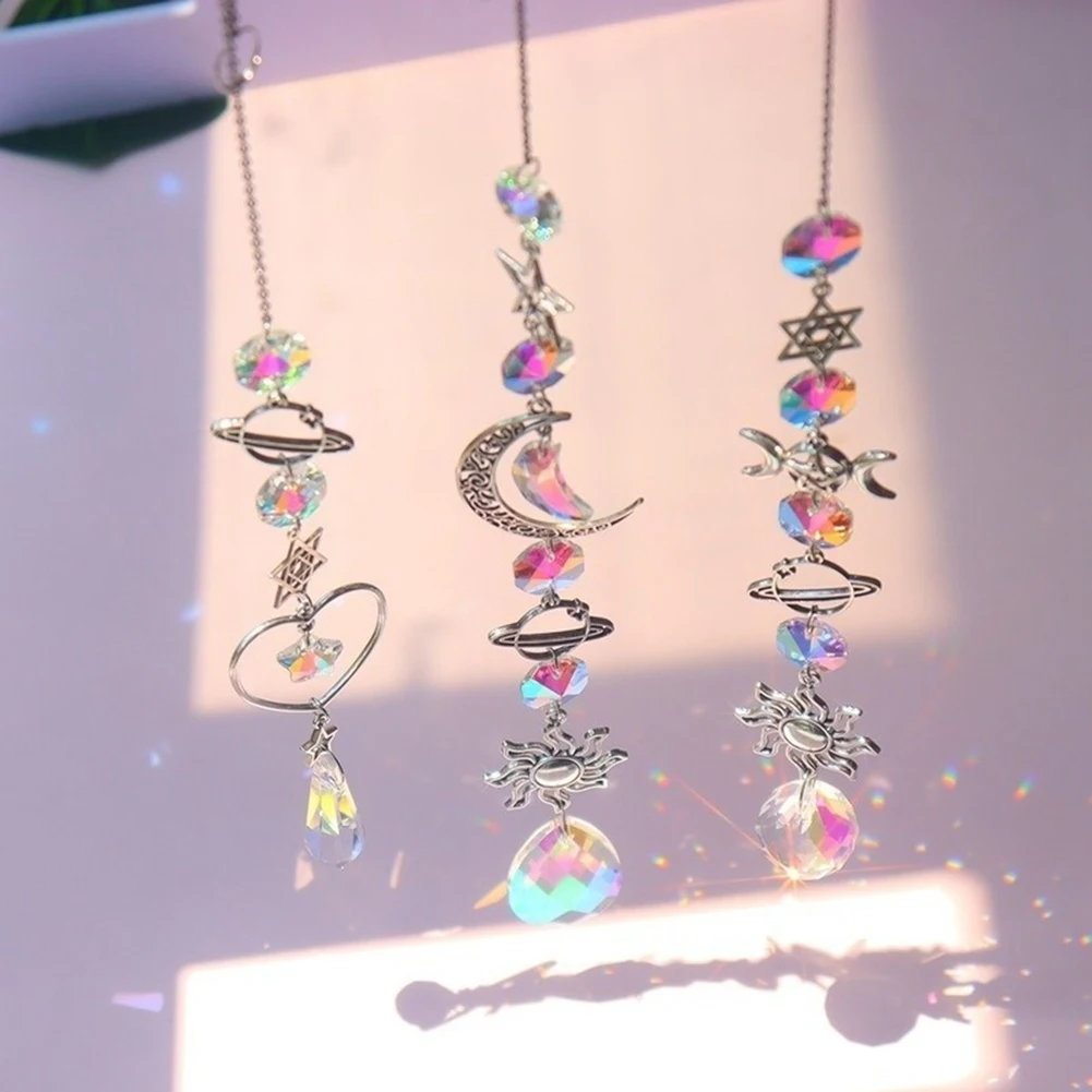 AB11 Crystal Wind Chime Sun Catcher, Diamond Prisms Pendant Dream Catcher Rainbow Chaser, Hanging Drop Home Garden Decor 380mm
