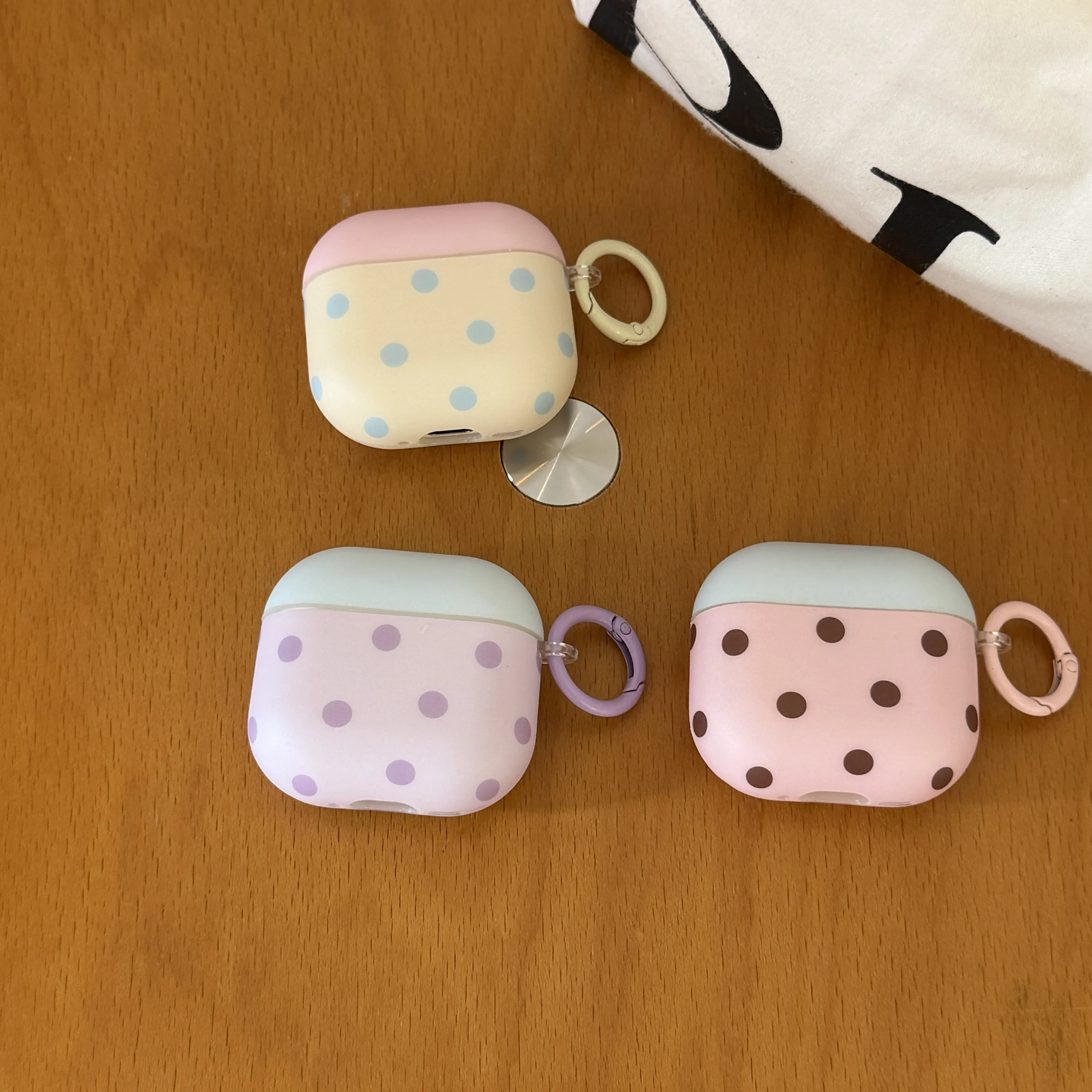 Fresh Pink Green Purple Beige Blue White Colorblock Polka Dots Pattern Matte Earphone Cover For AirPods 1 2 3 4 Pro Pro2 Pro3 - view 6