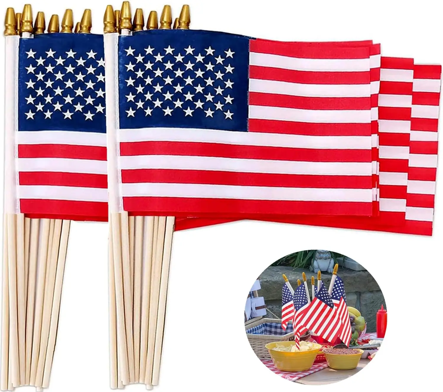 

12 Pcs 5x8 Inch Small American Flags on Stick for Memorial Day 4th of July